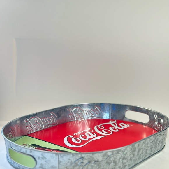 Drink Coca-Cola Delicious Refreshing Galvanized Tin Serving Tray w/ Handles - Picture 2 of 12